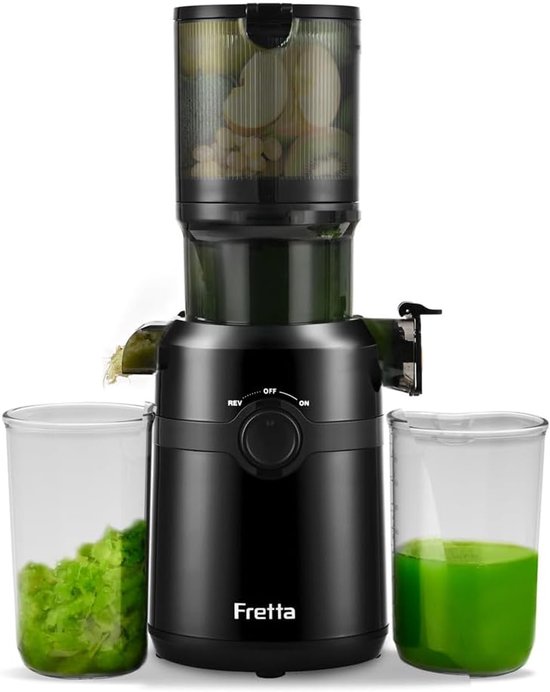 Slow Juicer Sapcentrifuge 200W – Koude Pers Sapmachine voor Groente en Fruit – Elektrische Fruitpers met Extra Grote Vulopening 108 mm – Hoge Sapopbrengst – BPA-vrij Tritan – Zwart