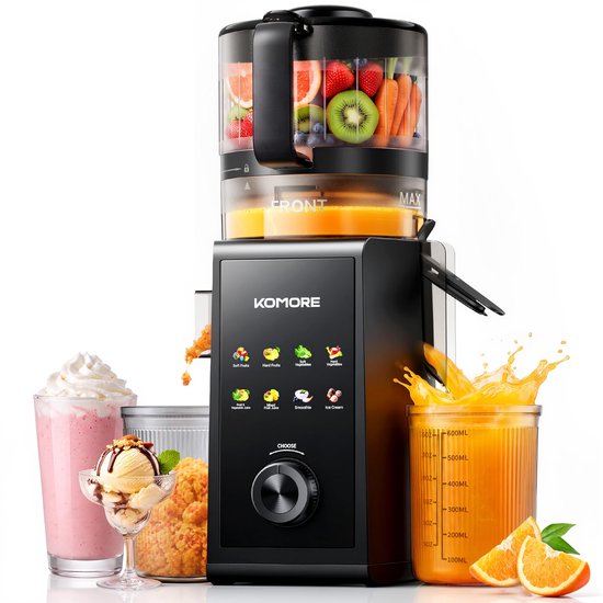 Slowjuicer - 158 mm Voergoot - Hele Vruchten - Zwart