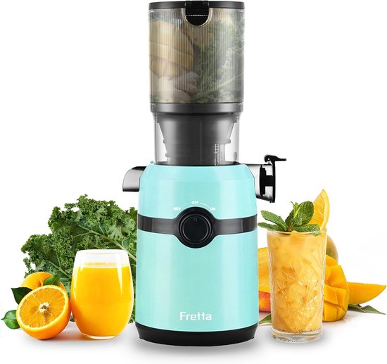 Slowjuicer 200W - 1 Liter - 108 mm Vulopening - Koudpers - Stil en Eenvoudig te Reinigen - Blauw