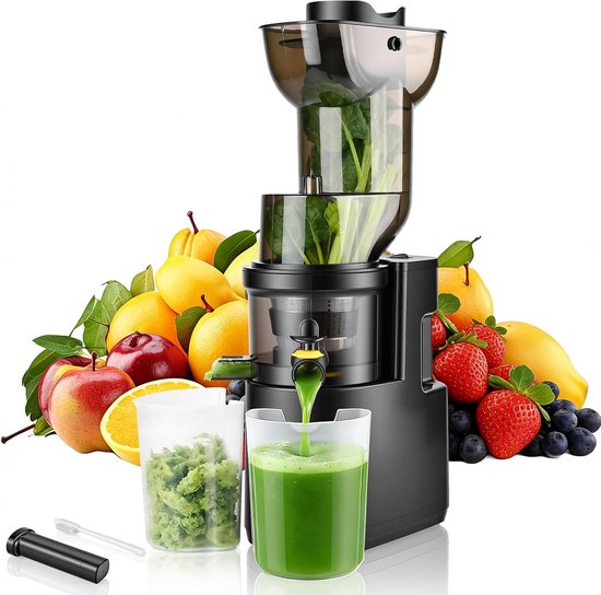 Slowjuicer 500W - 98mm Vulopening - 65 Omwentelingen Per Minuut - Tot 98% Sapopbrengst - BPA-vrij - Terugloopfunctie - Sappers