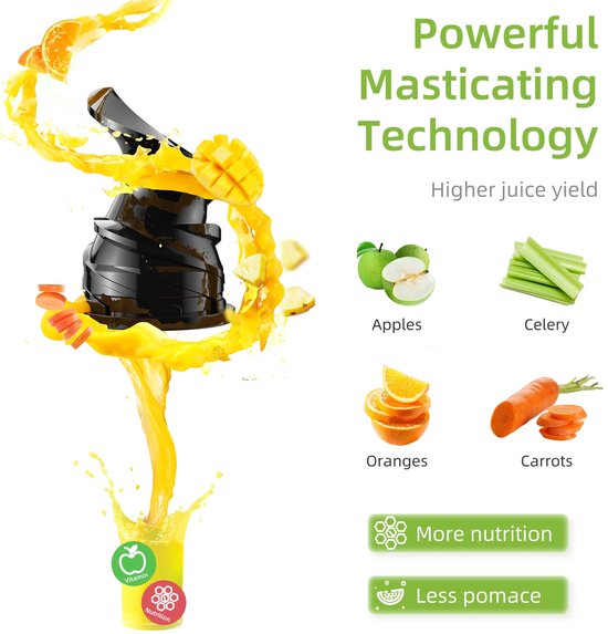 Slowjuicer - Juicer - Juice Maker - Sapcentrifuge - 78mm Voedselinvoer – 200W – 40-65RPM – Voor Hele Vruchten van Klausberg