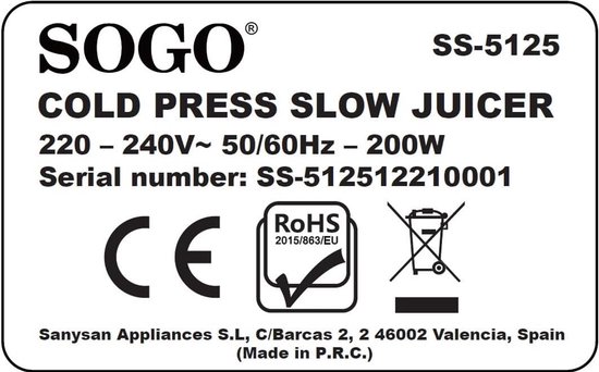 Slowjuicer Koudgeperste Sappen, Smoothies en Sorbet – Met Touch Controle en Eenvoudig Schoonmaken van Merkloos