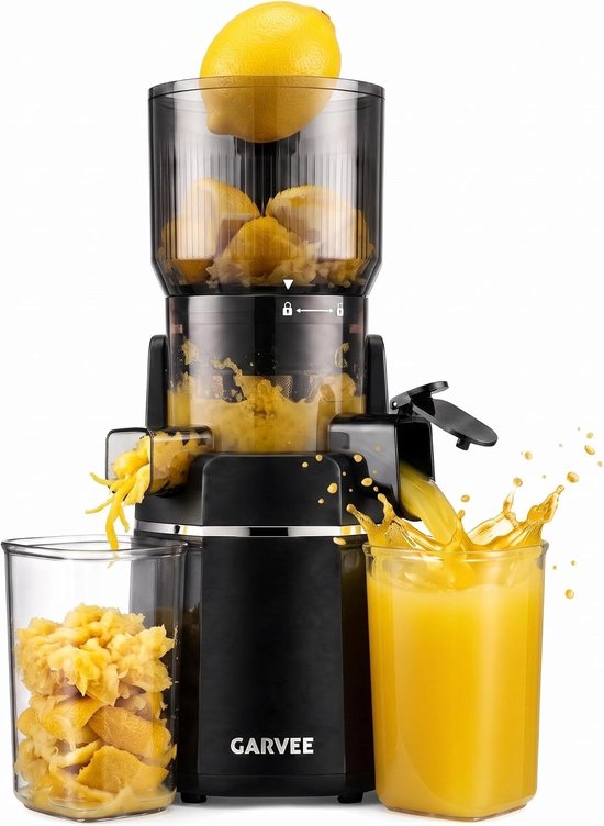 Slowjuicer koudpers sapmachine 40‑80 RPM, spiraalpers met roestvrijstalen filter, vaatwasserbestendige onderdelen, 250W stille motor, voor sap en smoothies, matzwart