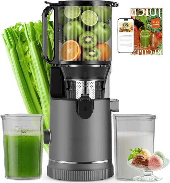 Slowjuicer - Koudpers sapmaker - Gezond sap maken - Extra brede vulschacht - 18 liter capaciteit - Titanium grijs