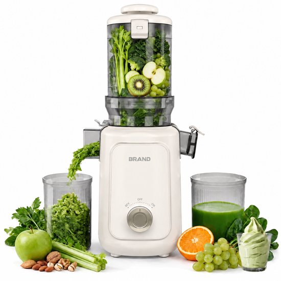 Slowjuicer Koudpers - XXL Vulopening - Rendement tot 98% - BPA Vrij - Stil & Eenvoudig te Reinigen - Wit van Danky