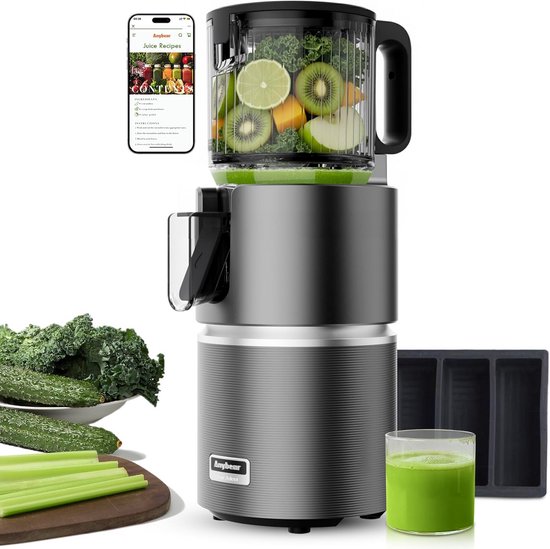 Slowjuicer met Brede Vulopening (12.5 cm) - 350W Koudpersen voor Hele Groenten en Fruit - BPA-vrij Tritan van Merkloos