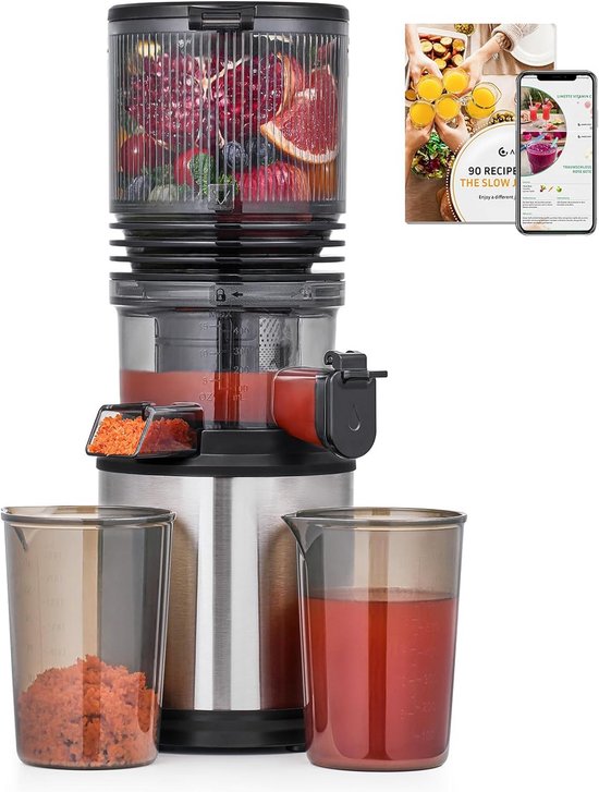 Slowjuicer met Extra Grote Vulopening (160 mm) - Stille Sapcentrifuge voor Groenten en Fruit met 2L Sapopvangbak van Merkloos