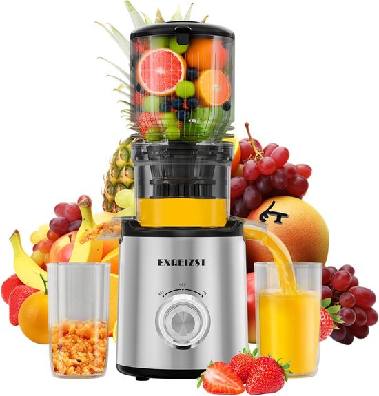 Slowjuicer met Extra Grote Vulschacht (130 mm) en 1,5L Inhoud | Stille Motor | BPA-Vrij van Merkloos