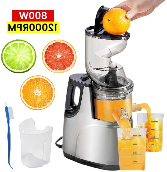 Slowjuicer - Sapcentrifuge - Cold Press Juicer - 800W - 12000RPM - Grote Vulopening - 50 dB - Masticating Juicer - Voor Groenten en Fruit van Merkloos