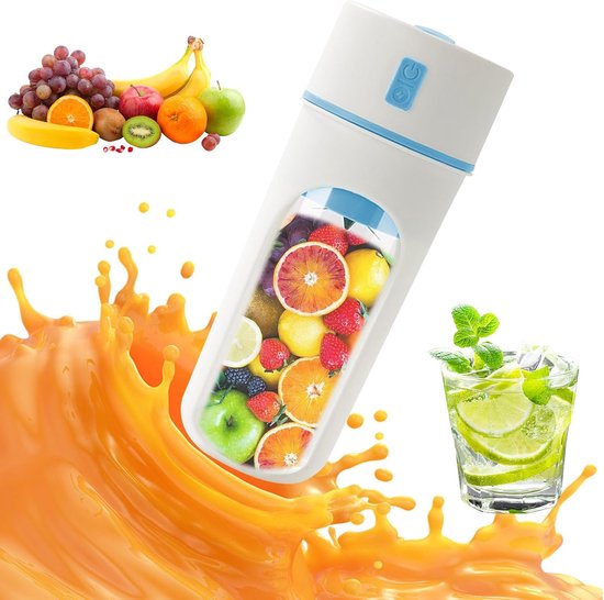 Slowjuicer - sapcentrifuge - draagbare juicer - mini smoothie maker - USB oplaadbaar - ingebouwde batterij 1200 mAh - 300 ml beker - 18.000-20.000 rpm - meer dan 5 messen - ≤36V - blauw - zonder draagkoord van Merkloos