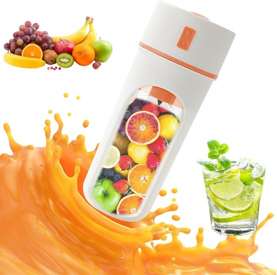 Slowjuicer - sapcentrifuge - draagbare juicer - mini smoothie maker - USB oplaadbaar - ingebouwde batterij 1200 mAh - 300 ml beker - 18.000-20.000 rpm - meer dan 5 messen - ≤36V - roze - zonder draagkoord van Techshark