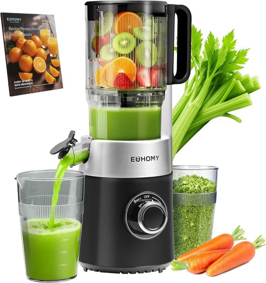 Slowjuicer - Sapcentrifuge - Gezond sap maken - Brede vulopening - 18 liter - Zwart zilver