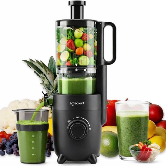 Slowjuicer - Sapcentrifuge - Gezond Sap Maken - XL Invoeropening - 15x15x47 cm - Zwart van Merkloos