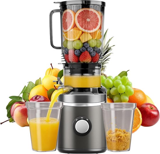 Slowjuicer - Sapcentrifuge Vruchtenpers - Gezond Sap Maken - Grote Vulopening - 23 Liter - Grijs