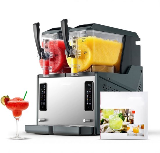 Slush-ijsmachine - Dubbele granitamachine 2 x 4 L - 455 W - Zelfreinigend - Geen ijs nodig - Elektrisch - Voor slush, margarita's, frappés en milkshakes