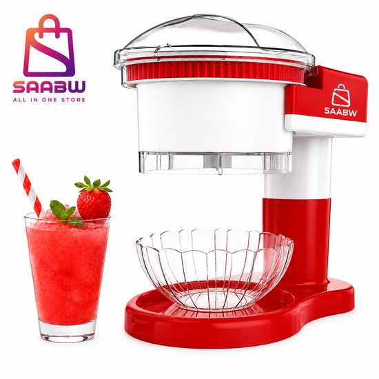 Slush Machine voor Slushies, Granita, Sorbet en Frozen Cocktails – Elektrische IJsmachine 30W voor Crushed Ice, Ice Slush, Milkshakes en Koude Desserts – Compacte Slushie Maker voor Thuis – Rood/Wit –89898