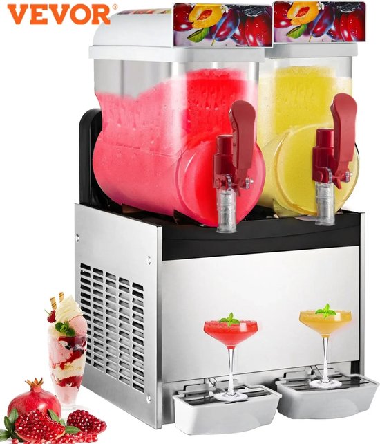 Slush Puppy Machine - Slush Puppy - Vevor - 2 Tanks - Dubbele Tank - 2x15L - Zilver - 30 Liter - Ijsmachine - Ice - Bevroren Drank Dispenser van Merkloos