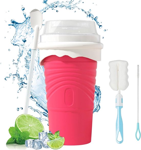 Slushmaker - Siliconen Slush Cup - Inclusief Rietje & Lepel - Rood - Herbruikbaar & Hittebestendig van Calbuco