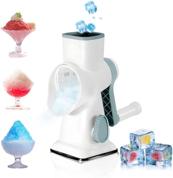 Slushy-machine, dubbele rij messen, hoek 45 graden, efficiënt versnipperen, bespaart inspanning, ijshakmolen, geschikt voor kamperen, cocktails, koude koffie, ijs