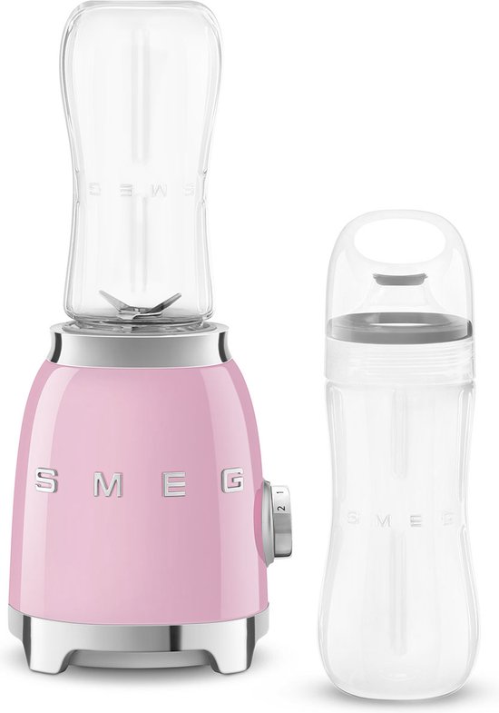SMEG PBF01PKEU Personal Blender - Smoothie Blender To Go - 300W - 2x 600 ml Tritan™ Renew Drinkflessen - 2 Snelheden - '50s Style - Roze