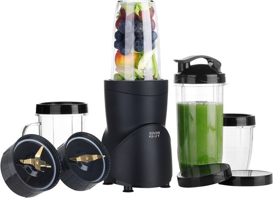 Smoothie Blender Blend & Go 1200W – Sport Blender met 4 Bidons 300–700ml – Titanium Messen – 2 Blade Opzetstukken – BPA Vrij - SK4090 van Merkloos