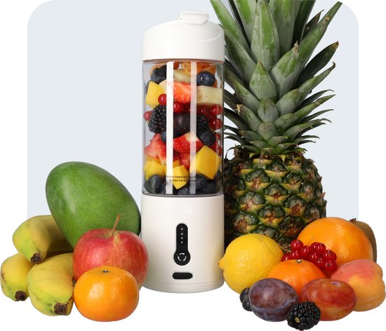 Smoothie Blender - Blender To Go met 6 Messen - Portable Blender met Sluitbaar Drinkgat - 500ml - USB-C Oplaadbaar - Sport Blender - Wit van MOA
