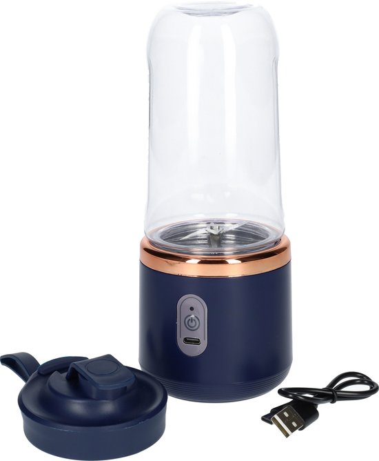Smoothie Blender - Draagbare Blender - Portable Blender met Handige Drinkbeker - 400ml - USB-C Oplaadbaar - Mini Blender - Midnight Blue van Merkloos