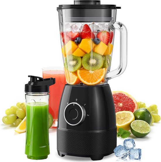 Smoothie-Blender - Glazen Kan 1,5L - 1500W Motor - Variabele Snelheid - Voor Gezonde Dranken