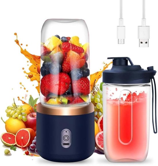 Smoothie Maker - 400 ml - Draagbare Mixer - Mini Blender met 6 Bladen - Roestvrij Staal - Kleine Smoothie Maker voor Carrying - USB Oplaadbare Mini Blender voor Babyvoeding - Sap - Jam - Shake van Merkloos