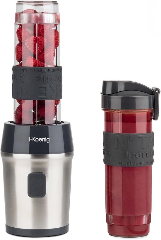 Smoothie Maker Compact To Go - 300W Blender - 2 BPA-Vrije Flessen met Deksel - 570ml - 4 RVS Messen van Tomado
