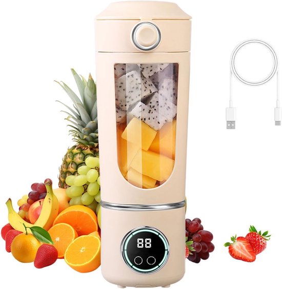 Smoothie Maker - Draagbare Mixer - Gezonde Drankjes Maken - 12 Roestvrij Staal Messen - 700 ml - Beige