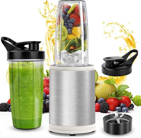 Smoothie Maker - Fruit Blender - Gezonde Drankjes Maken - 1200W Krachtige Motor - 2x 800ml Cups - Zilver