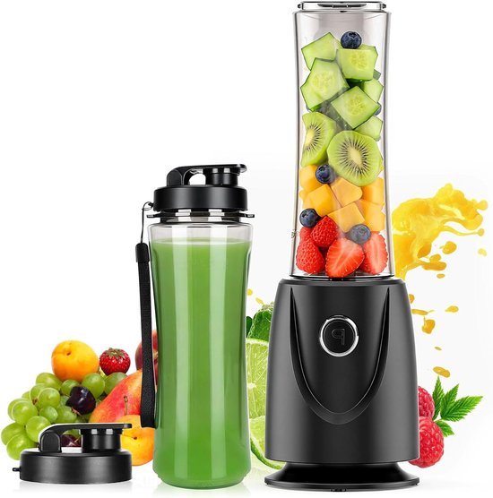 Smoothie Maker - Mini Blender - Gezonde Dranken Maken - Met 2 Flessen - 500ml - Zwart