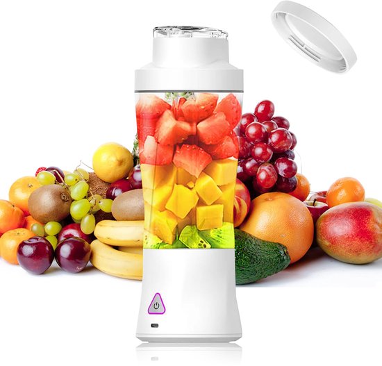 Smoothie Maker, Portable Mixer/Blender, 700 ml, Powerful Mini Mixer to Go, 6000 mAh Battery, Portable Blender Shredds Ice and Fruit, Leak-proof Lid, Juicer, BPA-Free, White van PopBabies