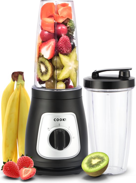 Smoothie Maker Pro - 350W - 2 Snelheden + Pulsefunctie - RVS Messen - 750ml - 2 To-Go Bekers - BPA-vrij - Blender To Go - COOK-IT van Merkloos