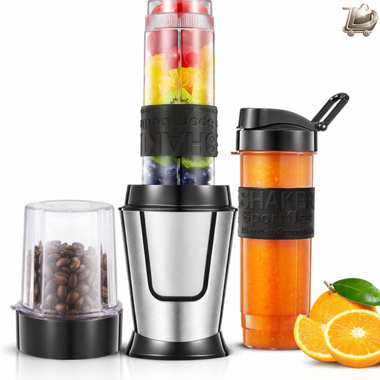 Smoothie Maker To Go - 500W Blender Mixer en Koffiemolen - 280 ml Elektrische Blender met 2 Tritan Plastic Sportflessen 570 ml - Draagbaar, BPA-Vrij, Vaatwasserbestendig, RVS van Merkloos