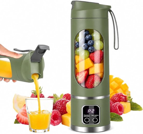 Smoothie maker to go, mixer to go, elektrische USB-C, 450 ml, persoonlijke mini-sapcentrifuge, lekvrij deksel en drinkopening, ideaal voor thuis, kantoor, reizen en sport (groen)