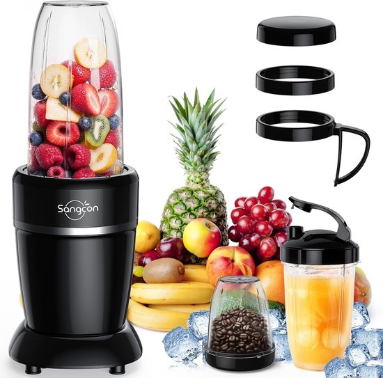 Smoothiemixer - RVS - 1000 W Krachtige Motor - 3 Draagbare Kopjes - Voor Smoothies en Milkshakes