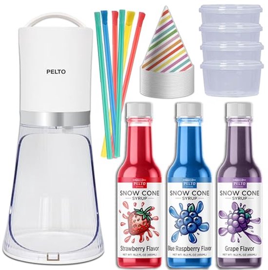 Sneeuwkegelmachine set met 3 smaken en 25 kegelbekers - ideale elektrische ijsmaker voor feesten en kinderactiviteiten