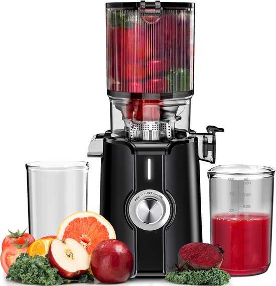Snel Reinigende Juicer - Geen Voorbereiding Nodig - Voor Fruit en Groenten - Snelle Reiniger - Winnaar Slow Juicer Test - Eenvoudige Installatie - BPA-vrij - 115 mm Opening - 1,2 L Capaciteit - 200 W - Zwart van Moulinex