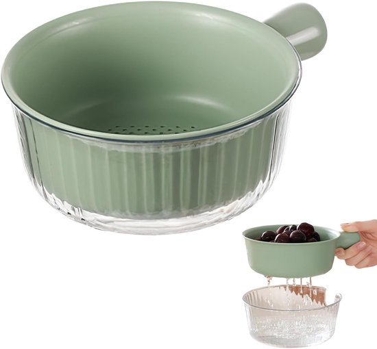 SnelShoppen - 2-delige Kleine Zeefset, Perfect voor het Afwassen van Fruit & Groenten, BPA-vrij, Vaatwasserbestendige Keuken Strainer Schalen (Groen)