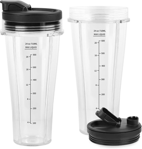 SnelShoppen - 2 Delige Mixbeker Set 710ml Geschikt voor Ninja Blender en Mixer, Vervangende Onderdelen, Voedselveilig Materiaal, Ideaal voor Keuken en