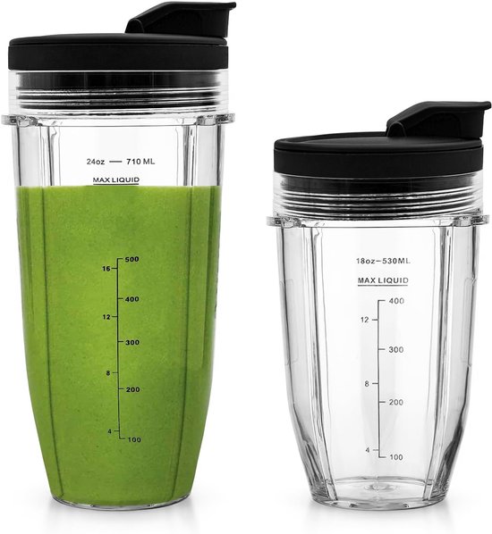 SnelShoppen - 2 Stuks Blender Cups Vervangende met Deksels Voor Auto-iQ Mixer, Blender Bekers, Compatibel, Ideaal Voor Keuken, Smoothies, Shake, 700ml