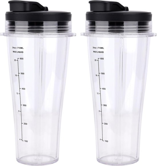 SnelShoppen - 24oz Vervangbekers met Ventieldeksel voor Blender, 2 Pack - Vervangende Onderdelen Geschikt voor Ninja Blender NC300UK BN750UK BN800UK B