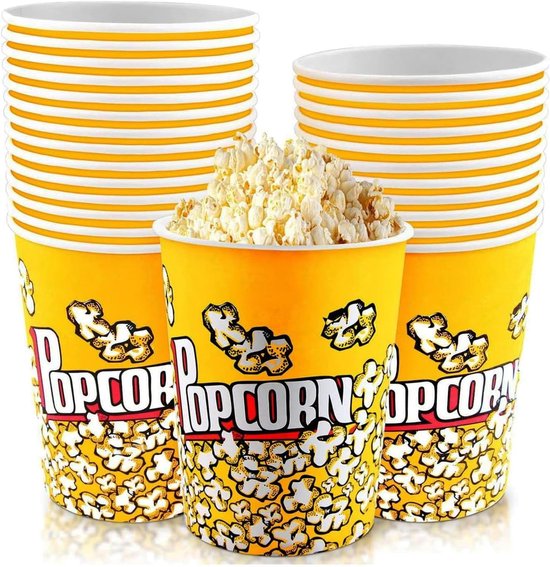 SnelShoppen - 25 Stuks Popcornzakken, Kleine Popcornbakken, 1000 ml Retro Popcorncontainers voor Thuis, Restaurant, Verjaardagsfeest, Bioscoop en Fees