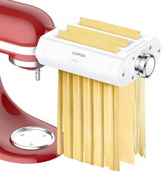 SnelShoppen - 3-in-1 Pastaopzetstuk voor Keukenmachine, Roestvrij Staal, Pastamaroller, Spaghetti- en Fettuccinesnijder, Ideaal voor Thuis Pasta Maken