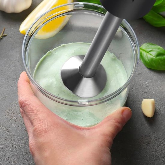 SnelShoppen - 4-in-1 Hand Blender met Spatbescherming - Multifunctionele Staafmixer met 20 Snelheden, Roestvrijstalen Messen, Grijs, 23 x 24 x 28 cm,