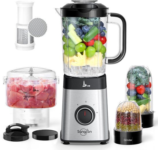 SnelShoppen - 5-in-1 blender voor shakes, smoothies, ijs en meer - 500W met 3 snelheden en pulsfunctie - Ideaal voor keuken, fruit, groenten, vlees