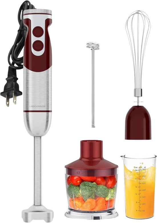 SnelShoppen - 5-in-1 Staafmixer Set - Variabele Snelheid - 400W RVS - Inclusief Hakker, Garde, Melkschuimer, Maatbeker - Ideaal voor Soepen, Smoothies