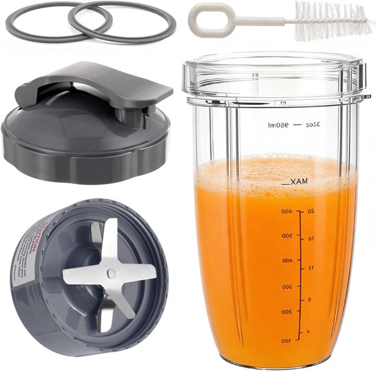 SnelShoppen - Accessoires voor Mixer Geschikt voor 600W en Pro 900W - 950ml Vervangbeker, Mes met Flip Top Deksel, 2 Grijze Dichtingen